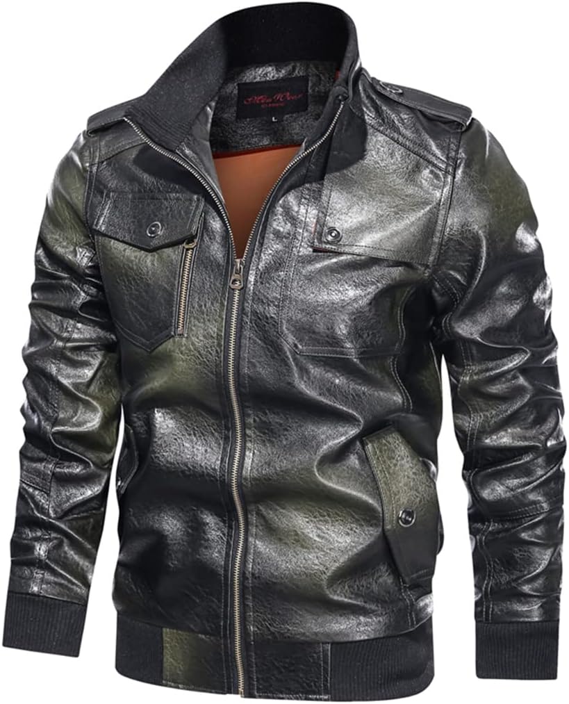 Men Leather Jacket Motorcycle PU Leahter Jacket Windbreaker Faux Leather Jacket Coat