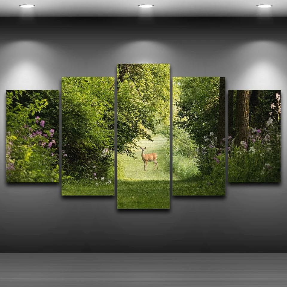 Cerf dans une forêt en été tableau 5 parties pour sublimer votre décoration murale salon