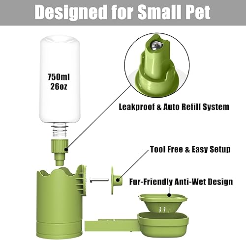 Miniatura 4 de Botella de agua para mascotas para jaula de 26 onzas, dispensador automático de agua de alimentación para perro, gato, conejo (verde, 26 onzas)