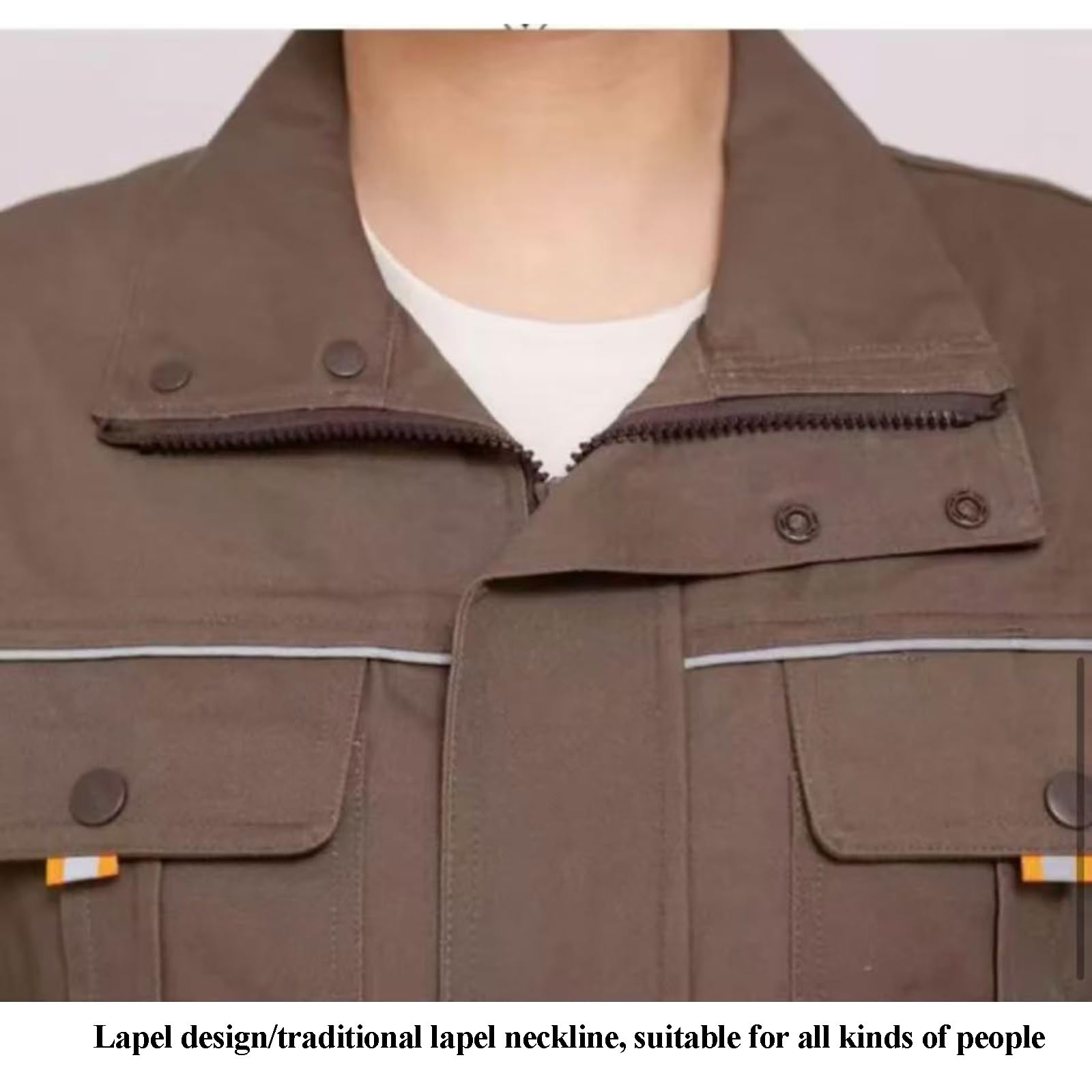 Schweißer-Arbeitsanzug aus Baumwolle für Herren, verdickte Schweißerjacke mit Stehkragen, Klappkragen auf der Brust und verlustsicherer Klapptasche