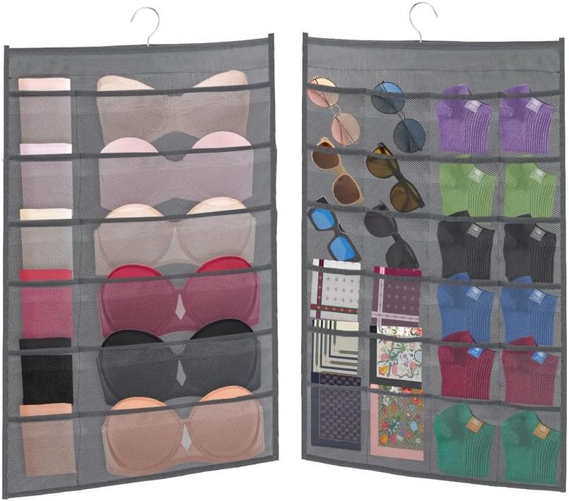 KKAERDIYA Soft Fabric Closet Organizer - Holds Shoes, Handbags, Clutches, Accessories - 10 Shelf Over Rod Hanging Storage Unit - Textured Print - 2 Pack (NEIYI-12-24G-2P-GY)