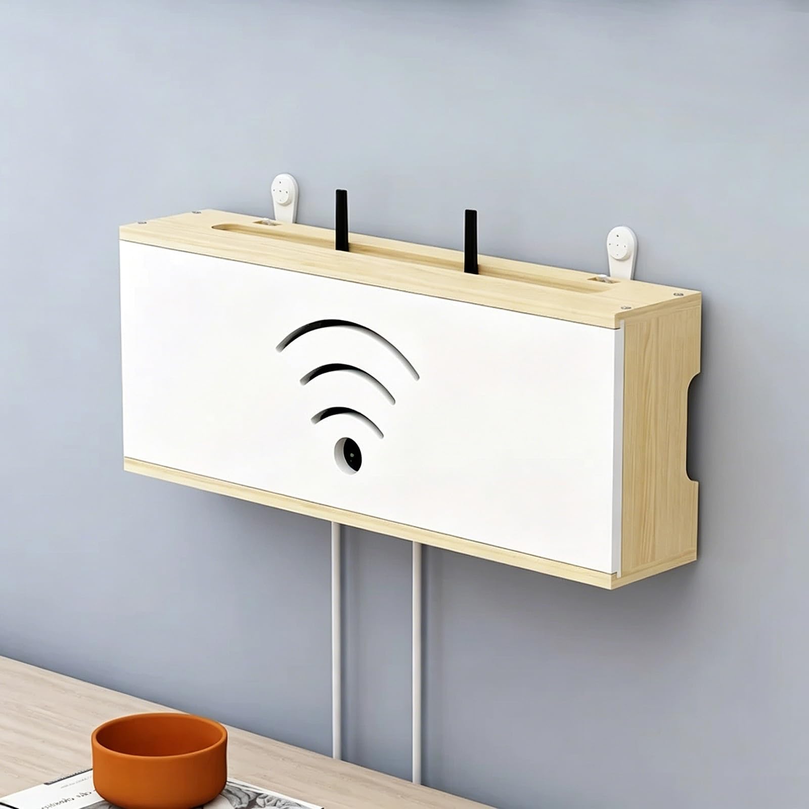 Boîtier de gestion de câbles caché pour routeur WiFi, support mural en bois pour modem, décodeur, multiprise, cordons – Idéal pour le salon, le bureau, la chambre à coucher