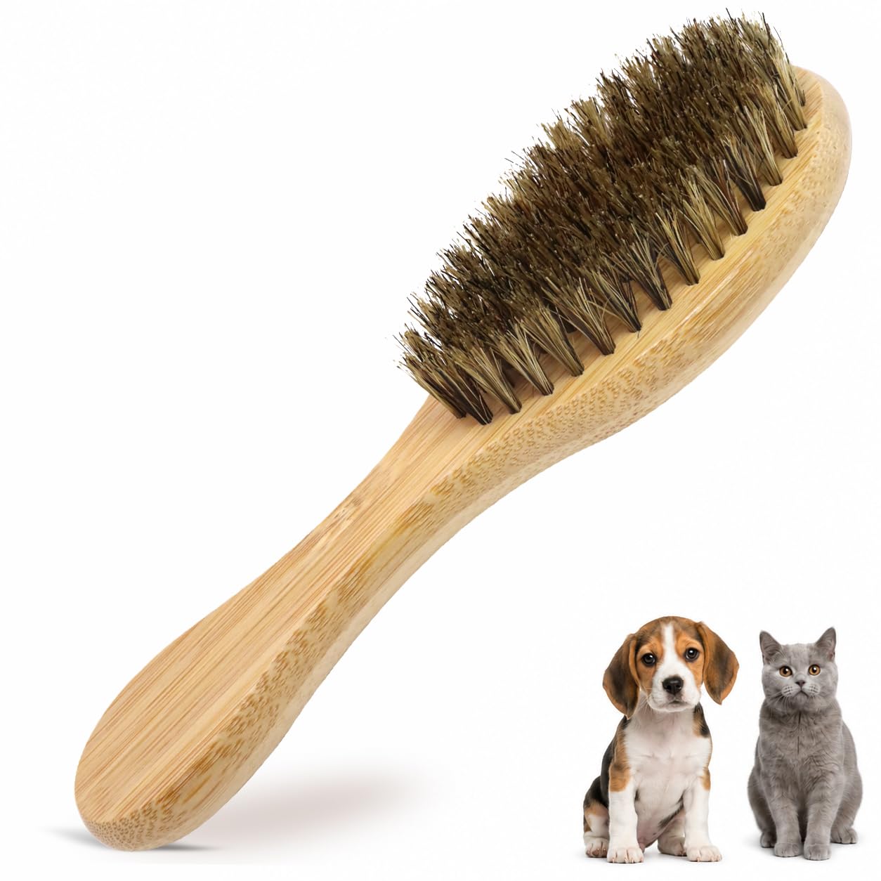 Soft Colorful Bristle Pet Brush for Dogs and Cats, Gentle Grooming Brush with Wooden Handle, Daily Shedding and Coat Smoothing Tool for Short Hair Pets, Puppies, Kittens and Small Animals