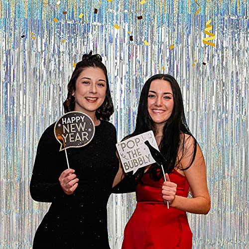 Image of 3 Pcs Sliver Laser Glitter Rain Curtain Foil Fringe Tinsel Backdrop 3.28ft x 6.56ft Gold Sparkle Metallic Foil Curtains for Photo Birthday Wedding Engagement Baby Shower Bachelorette Celebration Party