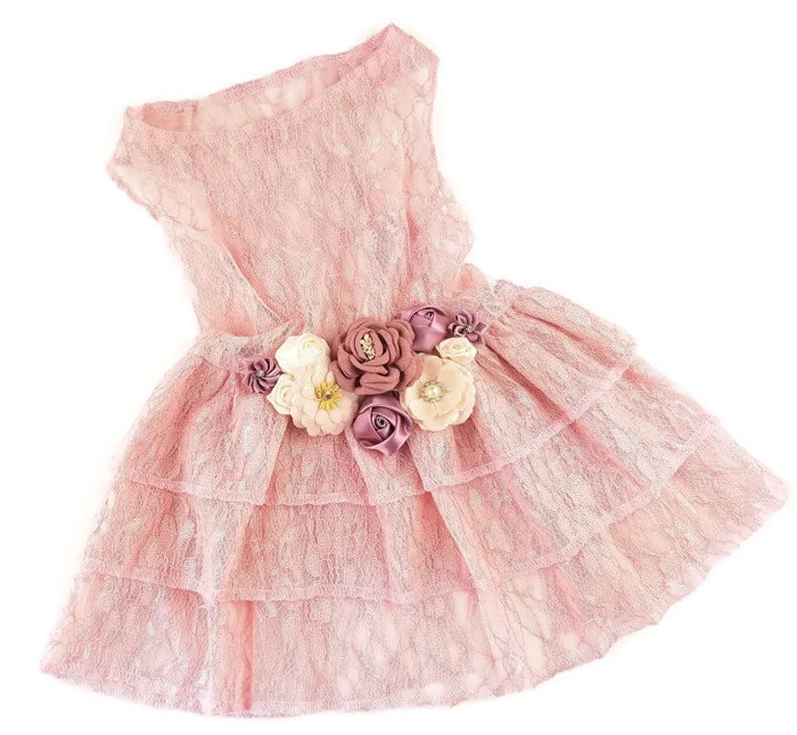 The Josefina - Mauve, Blush, and Ivory Wedding Dog Dress | Flower Girl Dress | Dog Clothes XS-5XL (Medium 10-15 lbs)