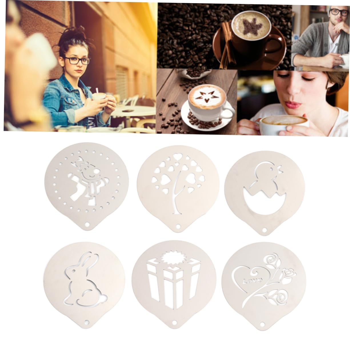 TOPBATHY 3juegos Plantilla De Café Inoxidable Para Latte Art De Moldes De Decoración Leche Para Cappuccino y Café Casa