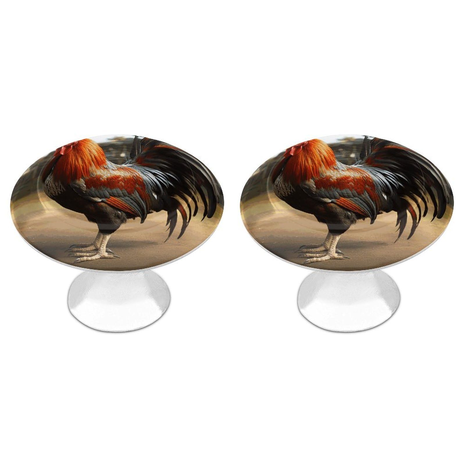 FekiLoot Proud Rooster Cabinet Knobs 2 Pack Stainless Steel Round Dresser Drawer Knobs Kitchen Drawer Hardware Dresser Knob Closet Door Pulls Cabinet Handles for Cupboard Drawer Pulls