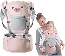 Canguru Ergonômico Bebê - Porta-Bebê Multifuncional 10 em 1, Design Ergonômico e Ajustável, Algodão Puro Respirável, Para 0-36 Meses (3-25 kg), Ideal para Passeios e Tarefas Domésticas (Rosa)