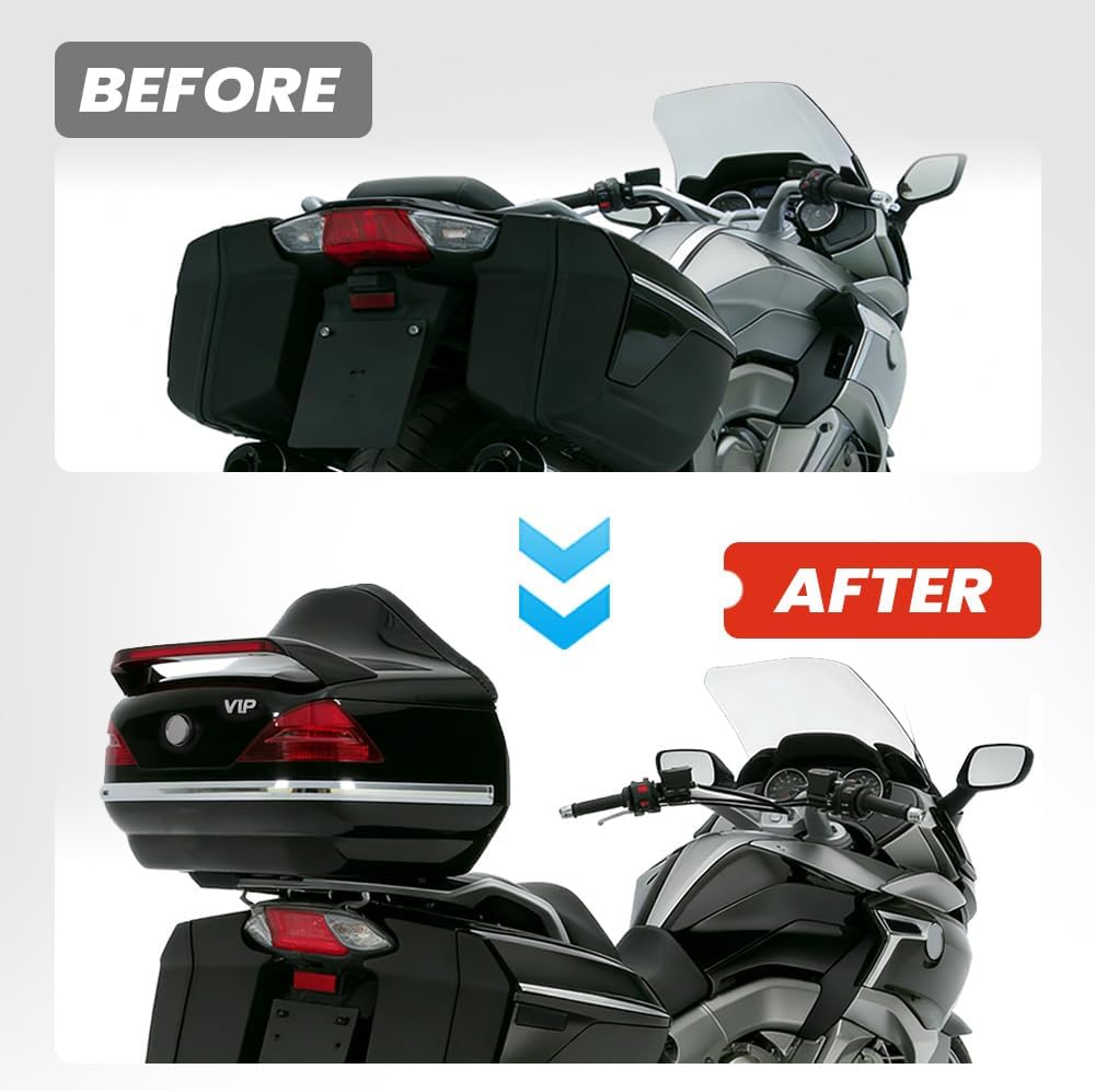 Motorcycle Luggage Trunk W/Tail Light Compatible with Harley Davidson Honda Yamaha Suzuki, Motorcycle Luggage Trunk Tail Box w/Back Pad