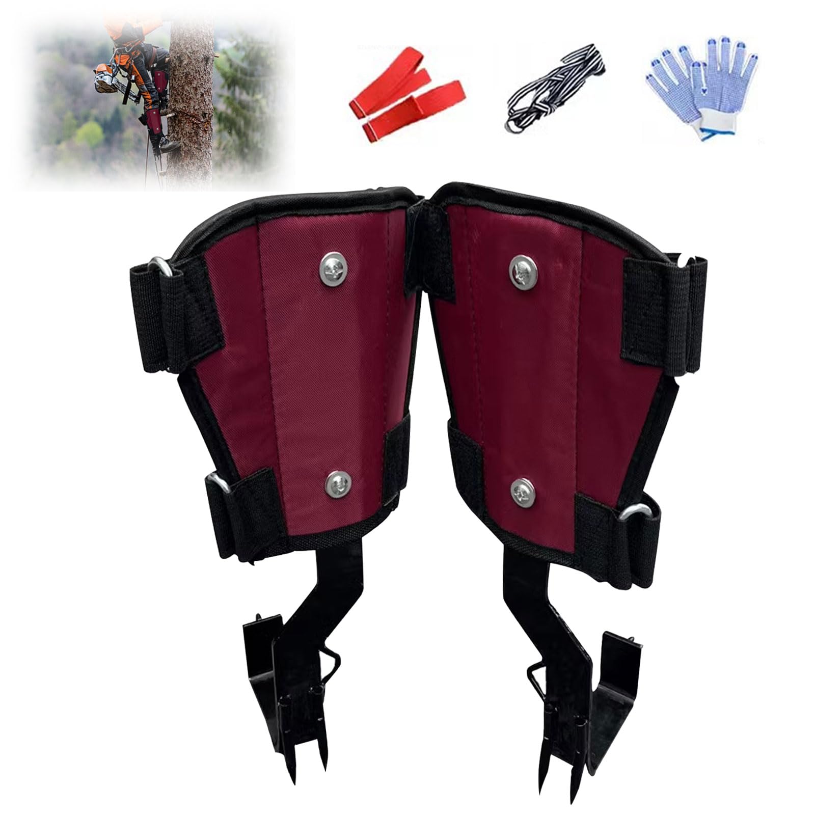 Picos de escalada de árboles, equipo de escalada de árboles con 2 garras, picos ajustables para trepar árboles con bandas, correa de tobillo, guantes, equipo portátil de escalada de árboles