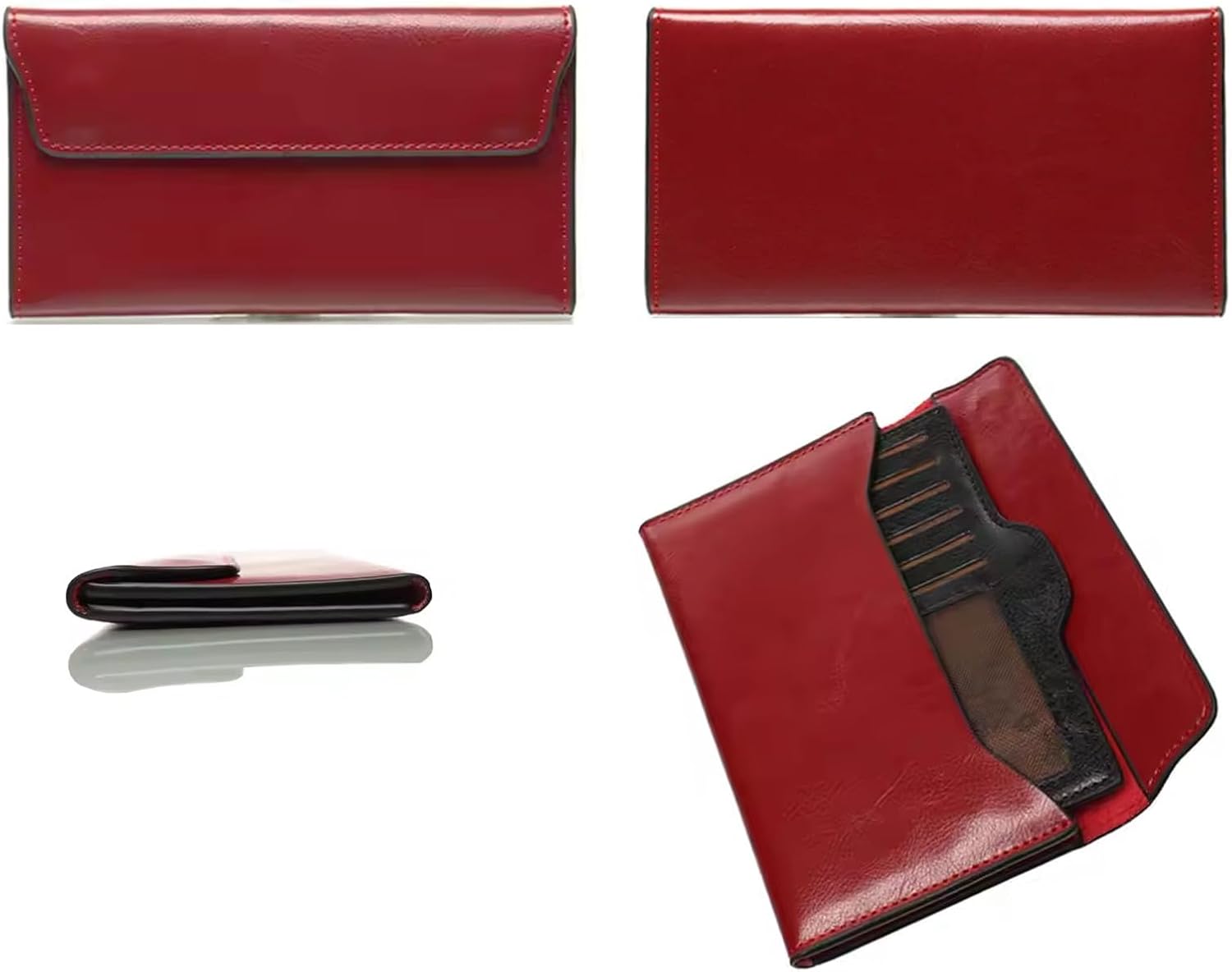Women's Genuine Real Leather Slim Envelope Wallet with Detached Card Holder with Magnetic Closure, Phone Holder Clutch (Wine Red) - Image 4