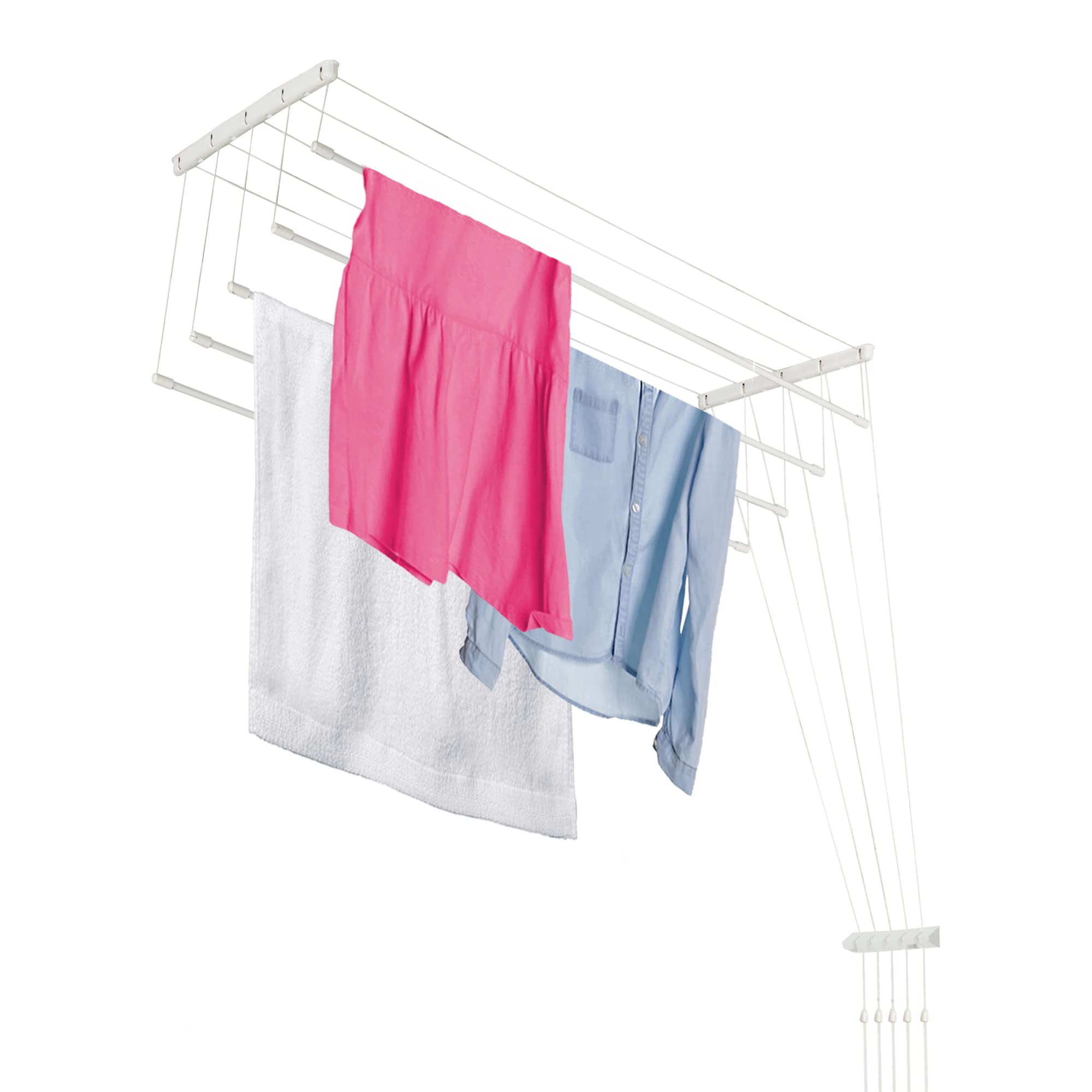Kadax Stendibiancheria Da Soffitto In Acciaio Rivestito In Polietilene, Stendino Con Design Salvaspazio E Capacità Di Carico Di 10 Kg (Bianco, 5 X 110)-image
