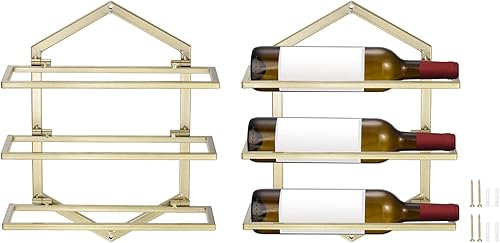 uxcell Juego de 2 soportes de metal para botellas de vino para montar en la pared, con capacidad para 3 botellas, estante de almacenamiento de pared