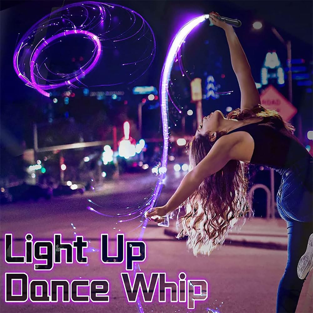 Frusta a LED in fibra ottica, girevole a 360°, ricaricabile tramite USB, 10 colori luminosi e 36 effetti, giocattolo per danza, feste, spettacoli di luce, festival musicali