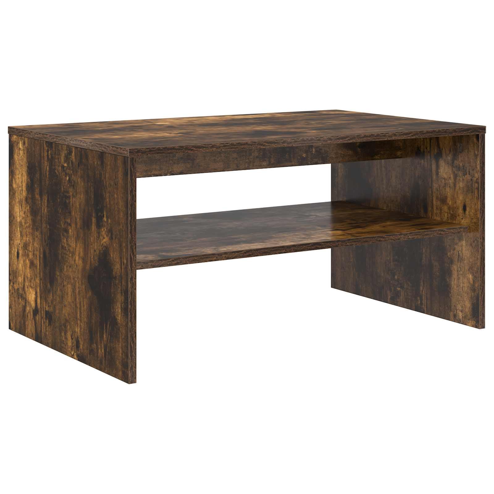 Stolik kawowy wędzony dąb 80 x 50 x 40 cm materiał drewnopochodny z półkami i prostokątnym wzorem do salonu
