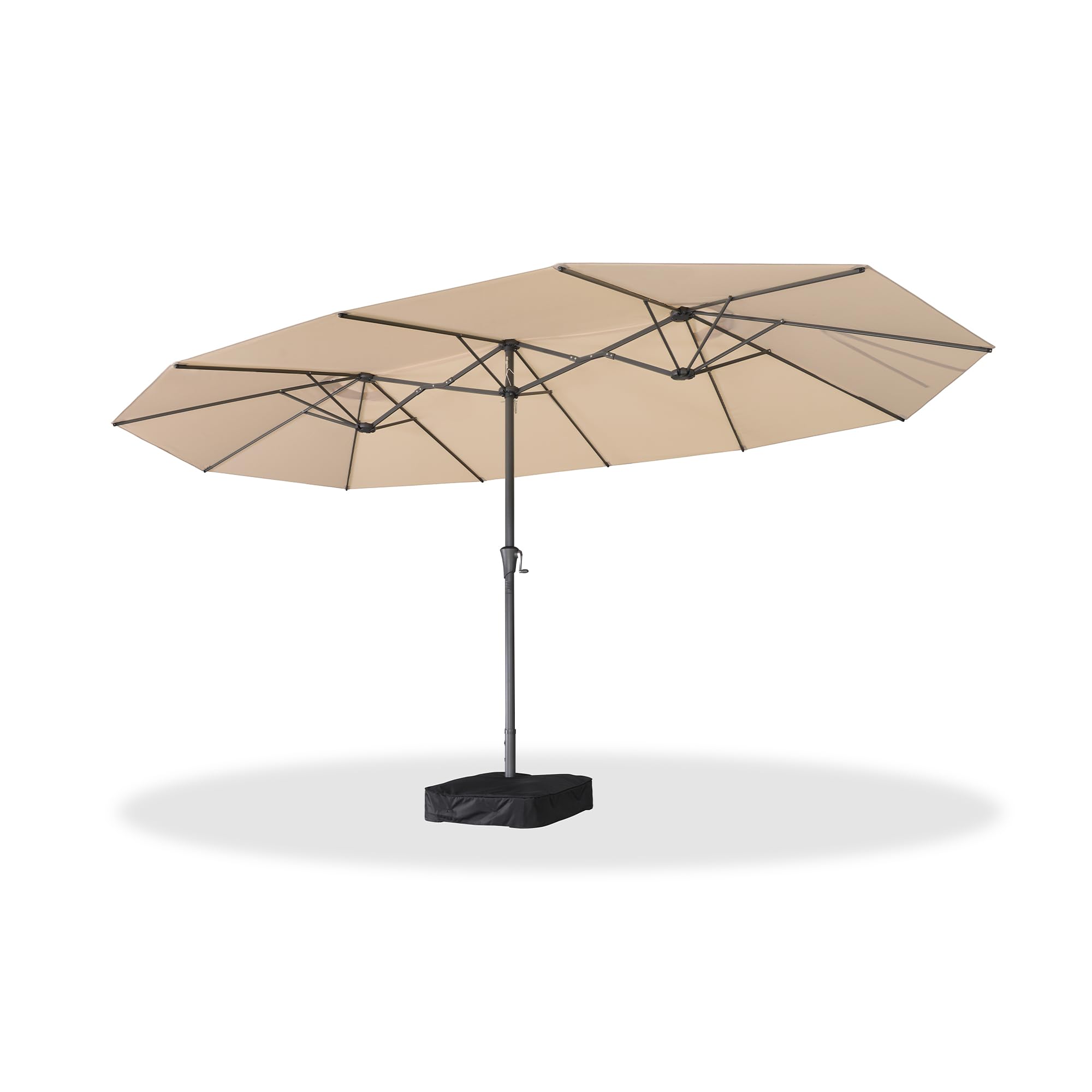 PURPLE LEAF Sonnenschirm 455 × 270 cm mit Kurbel Doppelsonnenschirm, Beige | XL-Schatten, Stabiler Rostschutz-Rahmen, Leichte Kurbelbedienung, UV-Schutz Polyesterz, Inklusive Sandsack, für Cafés