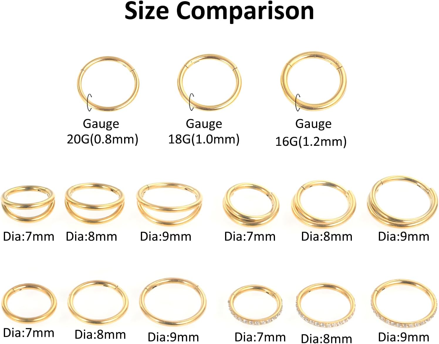 Aumeo 20G 18G 16G Nose Rings Hoops 316L Surgical Steel Double Hoop Nose Ring Septum Rings Threadless Nose Stud Tragus Helix Cartilage Daith Piercing Jewelry Silver Gold 7mm 8mm 9mm