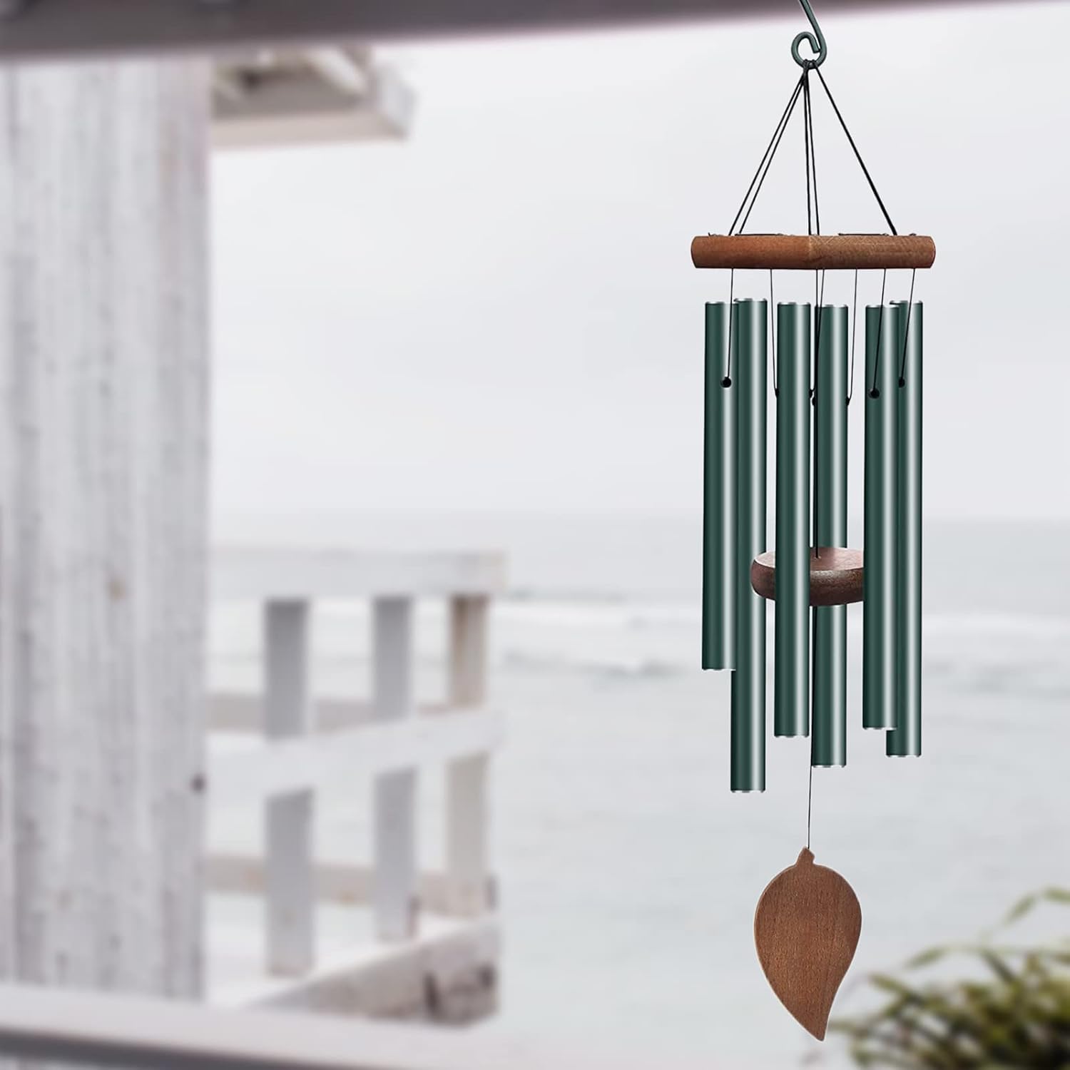 Memorial Wind Chime for Outside,32 Inches Metal Deep Tone Large Windchimes with 6 Tuned Tubes for Garden Window Hanging Décor, Sympathy Gifts, Green