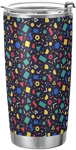 Tazas de acero inoxidable con forma abstracta azul oscuro con tapa de pajilla, taza de café de viaje a prueba de derrames para agua, té helado o