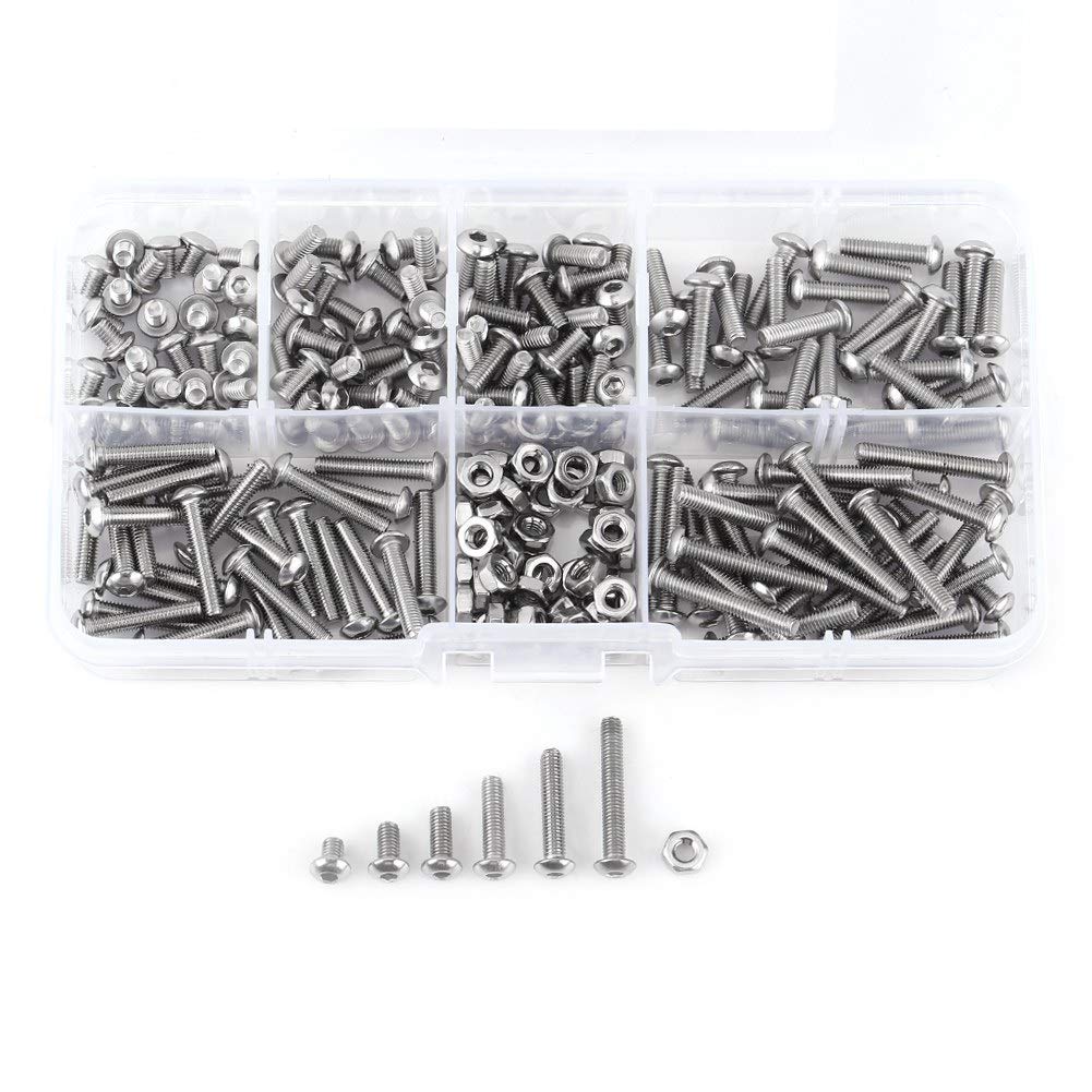 Hilitand Silver 230Pcs M3 Stainless Steel Ss304 Hex Socket Button Head Screws Bolts And Nuts With Box