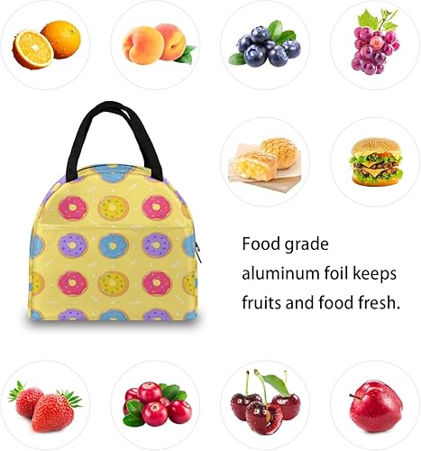 Miniatura 7 de Bright Donuts Lunch Tote Bag for Women Adult Men Yellow Insulated Lunch Box Small Leakproof Cute Lunchbox Cooler Bag Reusable Lunch Bag for Work