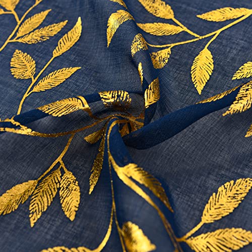Sutuo Home Blue Sheer Curtains 63 Inch Length 2 Panels, Luxury Gold Foil Print Metallic Bronzing Vine Leaves, Privacy Window Treatment Decor Voile Drape for Kitchen Living Room, 52" W x 63" L, Navy - Cosy Home Interiors Sutuo Home Blue Sheer Curtains 63 Inch Length 2 Panels, Luxury Gold Foil Print Metallic Bronzing Vine Leaves, Privacy Window Treatment Decor Voile Drape for Kitchen Living Room, 52" W x 63" L, Navy - Image 6