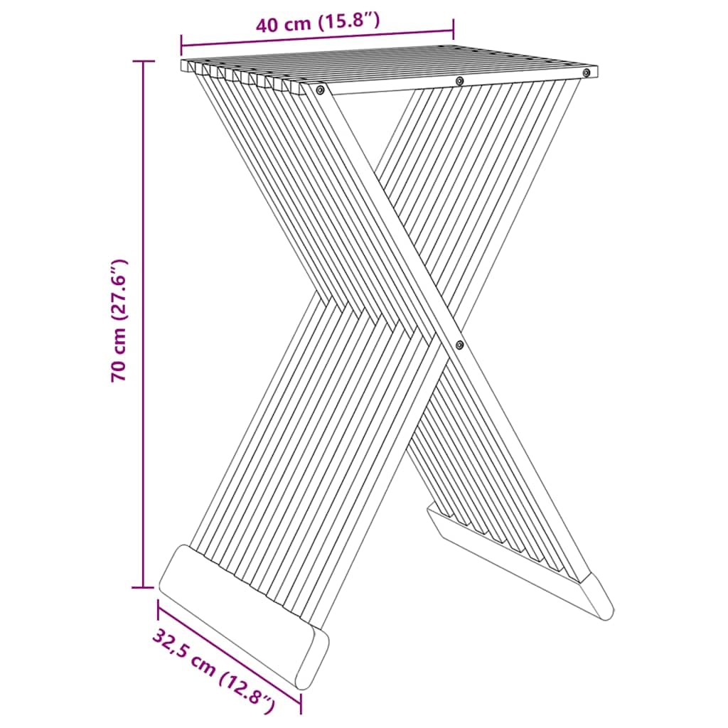 vidaXL Taburete Plegable Madera Maciza de Teca 40x32,5x70 cm