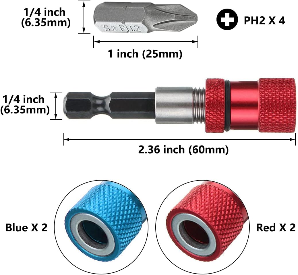 4PCS Magnetic Drywall Screw Bit Holder with Phillips PH2 Screwdriver Bits image 3