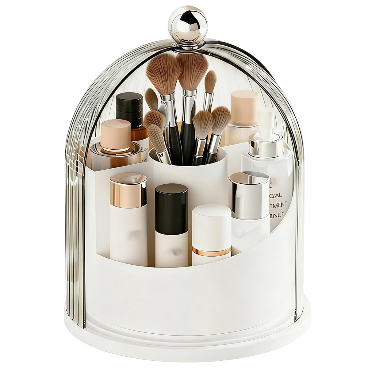 MAYCREATE® Rotating Make Up Organiser, Makeup Brush Organiser Holder Cosmetic Makeup Organizer Stand with Clear Dustproof Cover, Multi Compartments Bathroom Vanity Storage Case-image-44