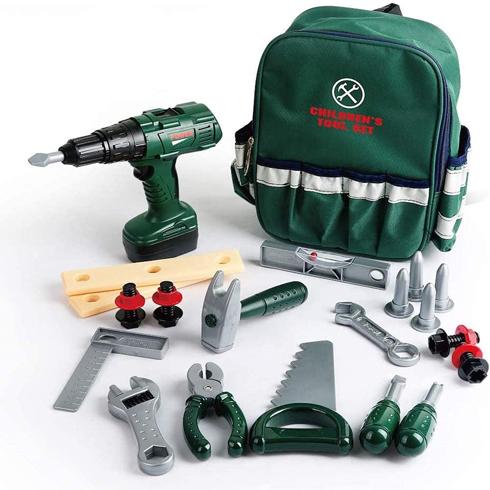 27PCS Kids Pretend Play Tool Toys, Engineering Tool Set with Storage Backpack Electric Drill Hammer Screwdriver, Construction Toys for Toddler, Educational Gifts for Children 3+