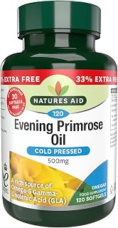 Natures Aid Evening Primrose Oil, 500 mg, 120 Softgels (Pure Cold Pressed Evening Primrose Oil, Omega-6 Gamma Linolenic Acid, Made in the UK)