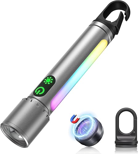 Linterna magnética recargable, 2000 lúmenes, 5000 mAh, linternas de alto lúmenes con 18 modos, impermeable, ajustable, potente luz de flash,