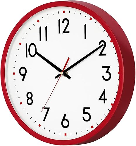 Miniatura 7 de HZDHCLH Reloj de pared rojo, silencioso, funciona con pilas, 8 pulgadas, moderno, analógico, sin tictac, decorativo, para cocina, dormitorio, sala