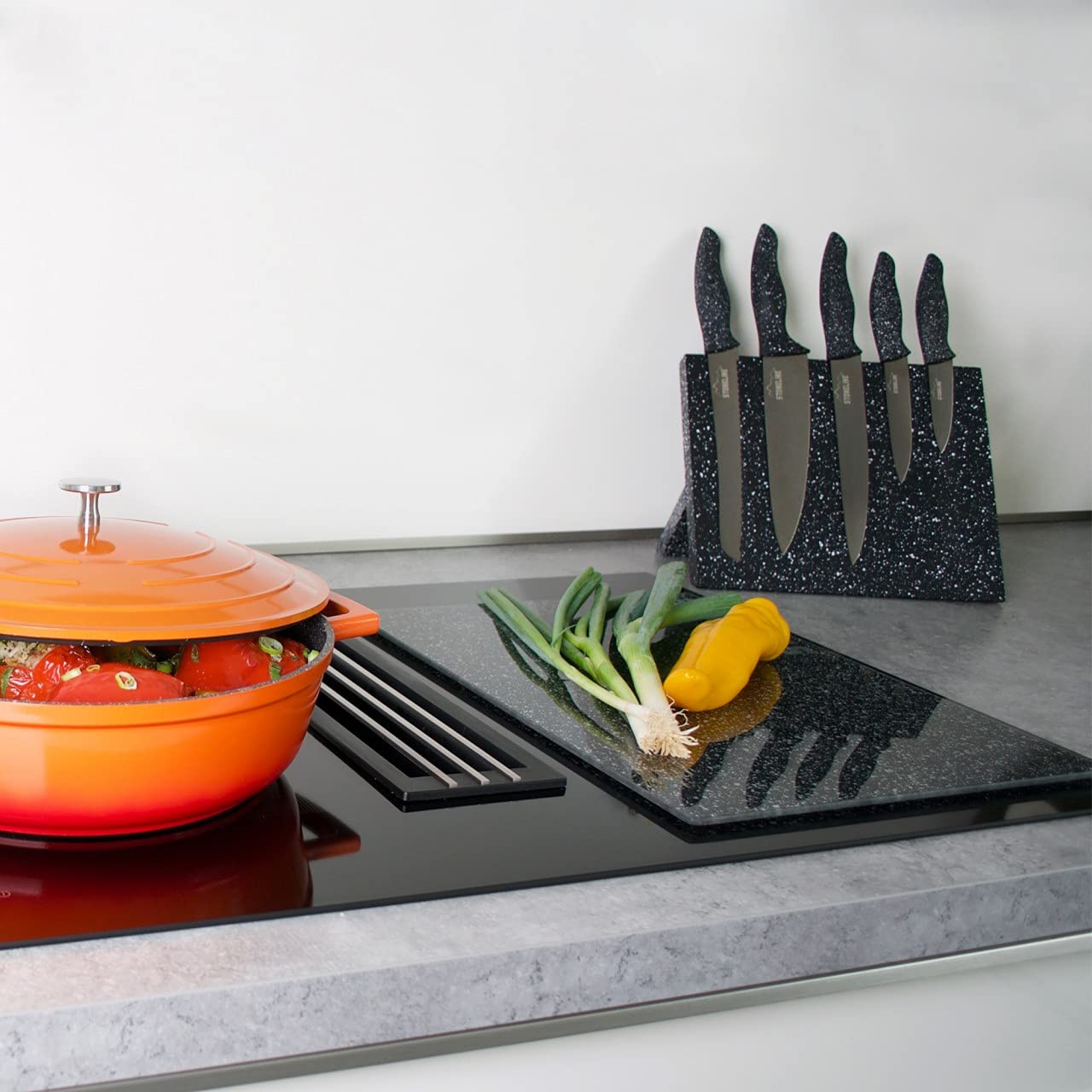 STONELINE Tacoma Taco Soporte Cuchillos Bloque Magnético Plegable con 5 Cuchillos de Acero Inoxidable, Hoja Afilada, Juego de Cuchillos Cuchillo Cocina Profesional para Carne Verduras Fruta