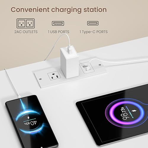 Miniatura 6 de Juego de 2 mesitas de noche, 26 pulgadas de alto con cajón oculto, mesita de noche con estación de carga, 4 cajones, mesita de noche moderna para