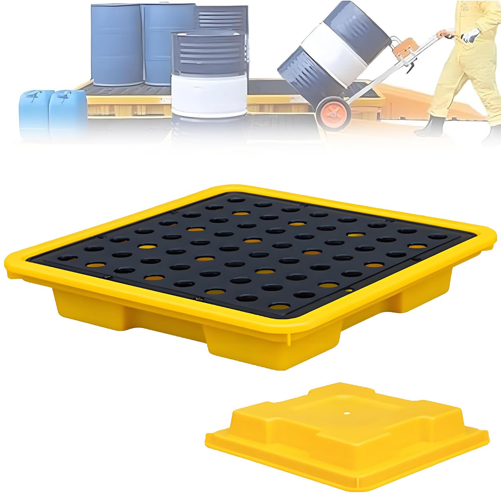 Générique Palette empilable de rétention des déversements - Plateau étanche Haute capacité pour fûts d'huile, seaux de Peinture, Solutions de Stockage Industriel pour Cuisine et Garage (1 pièce)