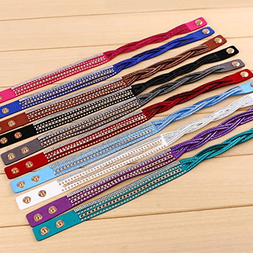 Long Tiantian Leather Wrap Bracelet For Women Crystal Multilayer Leather Bracelets Boho Rhinestone Leather Cuff Bracelet With Snap Buttons For Mother Wife Gifts（Purple） #TOP2