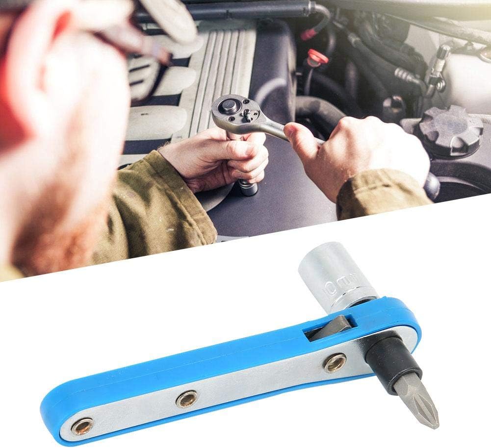 Vikye Ratchet Socket Wrench, 10mm Blue Mini Ratchet Wrench Tool with PH2 Screwdriver Bit Kit, Wrench Set for Repairing Use
