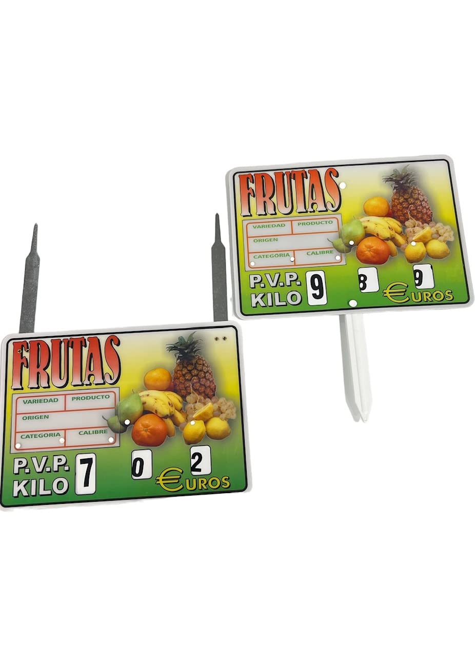 BALSAT Portaprecio fruteria, Portaprecio Frutas, Cartel para frutas, portaprecios de fruteria, pizarra precios Mod. Cubano 12 ud. (Ganchos)