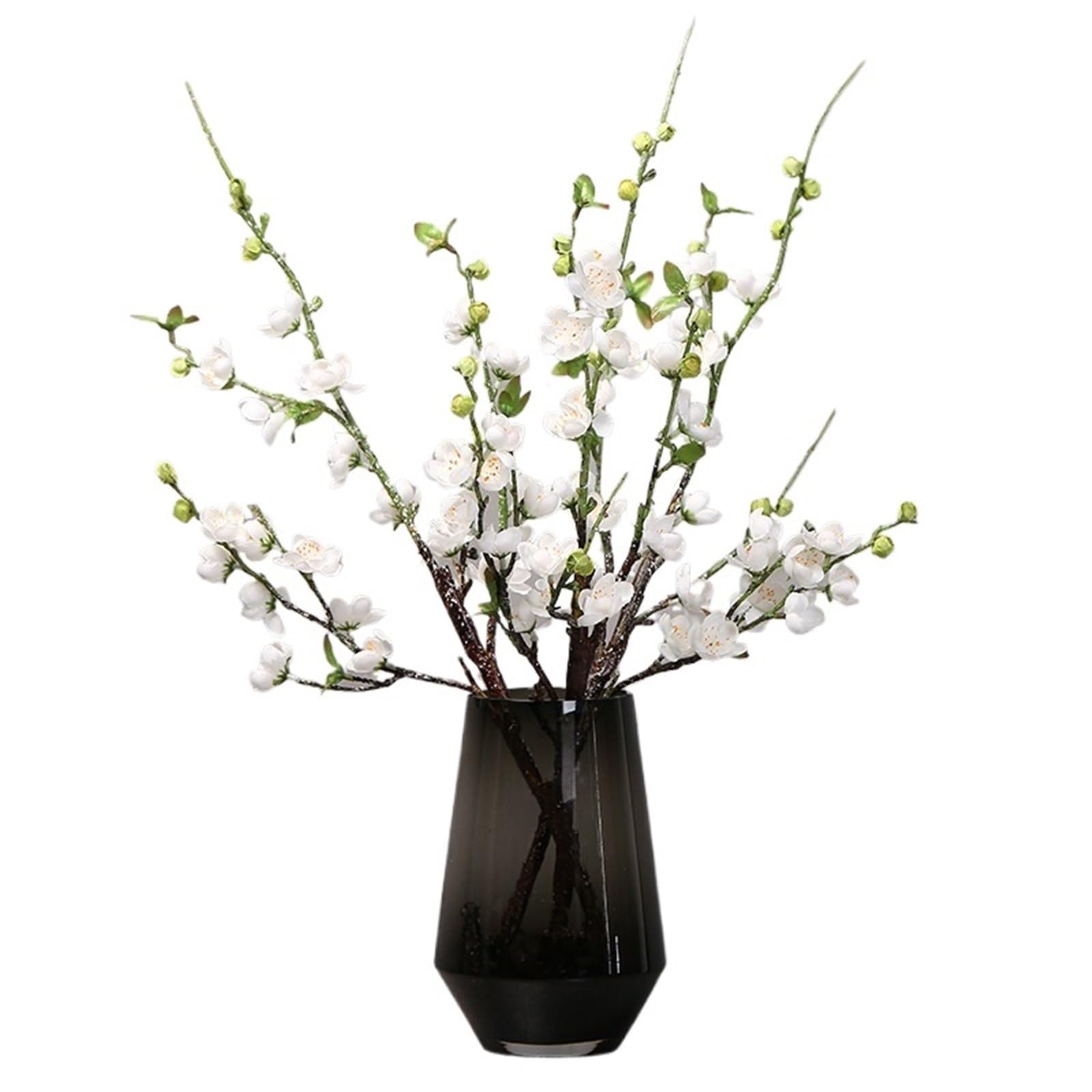FonHNDG Artificial Flower Branches Artificial Cherry Blossom Flower Branches Silk Peach Spring for Wedding Decoration Plum Arrangement Accessories(White)