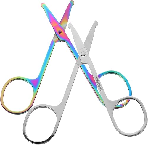 Tijeras de recorte de acero inoxidable para extensiones de pestañas de cejas, pelo de nariz, tijeras faciales, punta redonda, kit de tijeras para el
