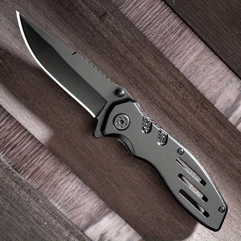Black Multi-Function Stainless Steel Pocket Folding Knife - Compact EDC Tool for Camping, Hiking, and Everyday Carry