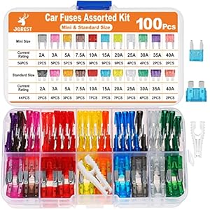 JOREST 100Pcs Car Fuse Assorted Kit, 56 Mini Blade Fuses + 44 Standard Fuses Automotive + 1 Fuse Puller – 11…