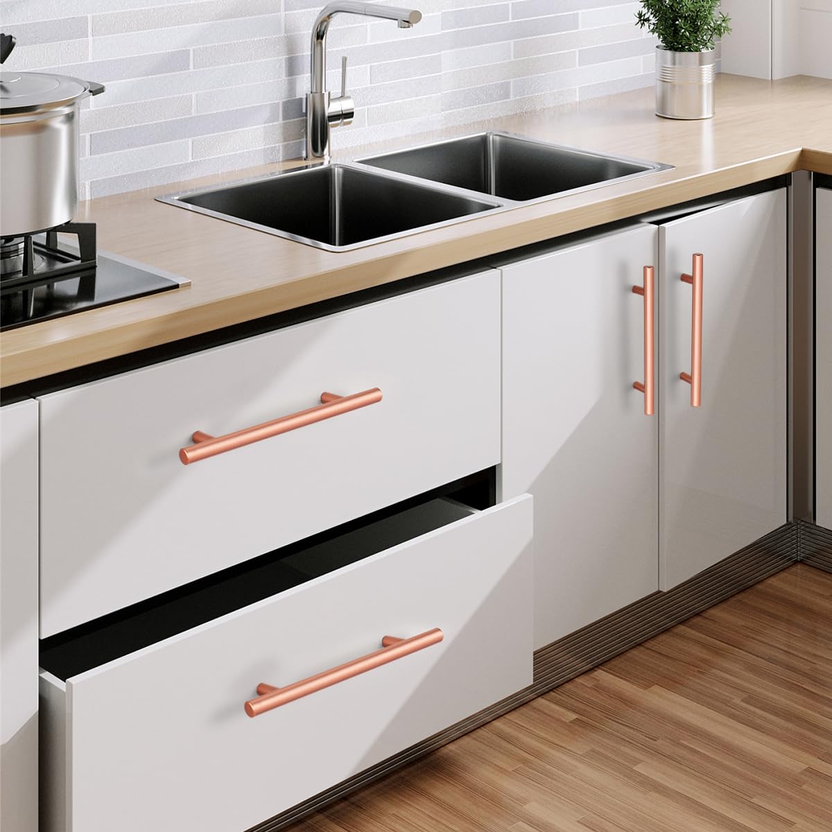 10 armoires de cuisine en acier inoxydable nickel brossé poignée en T