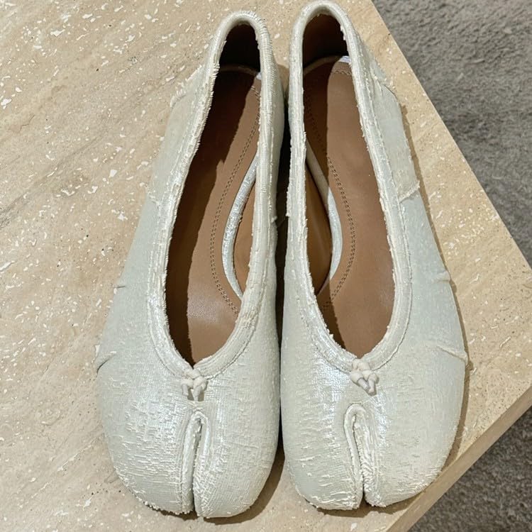 Tabi Split Toe Shoes for Women Genuine Leather Ballet Flats White Crackled Minimalist Comfortable Slip On for Everyday Wear2