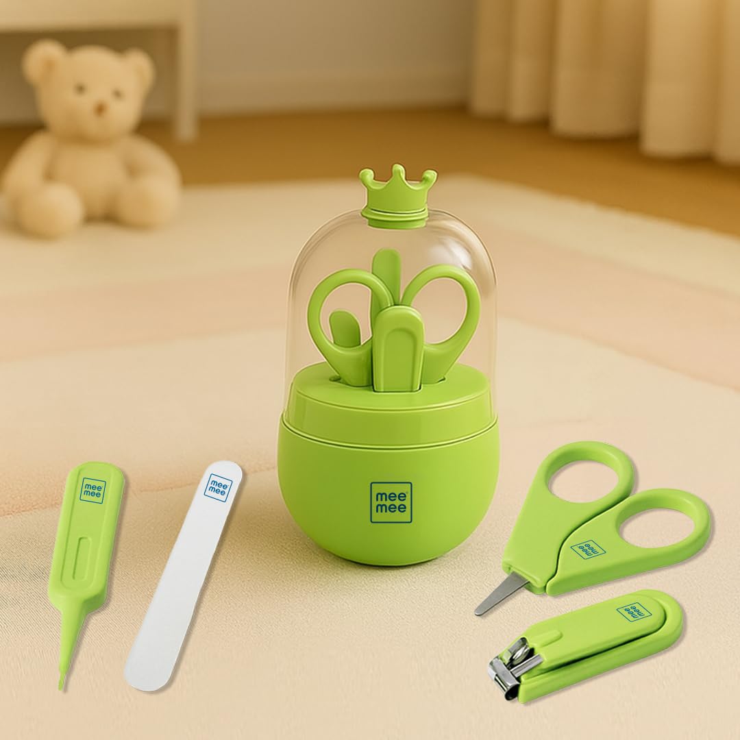 Mee Mee Baby Grooming Kit - Nail Clipper, Nail Filer, Scissors, and Small Tong for Safe and Easy Grooming (Green)