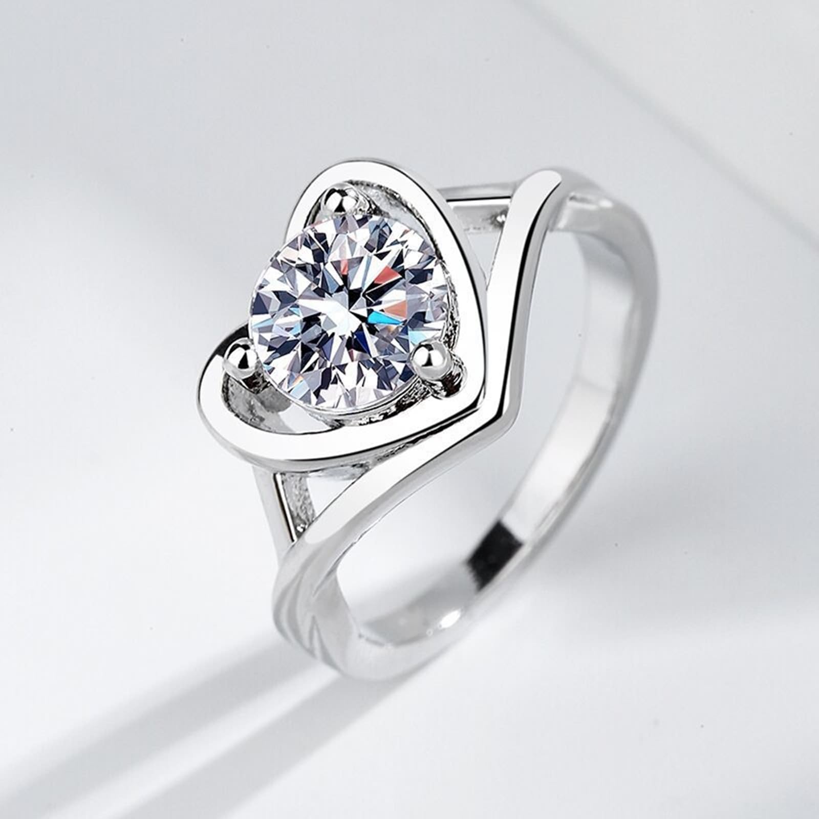 Fedi nuziali in oro bianco 18 carati Au750, in laboratorio, create con diamanti infiniti cuore, anello di fidanzamento, oro 750 coppie, 63 (20,1)