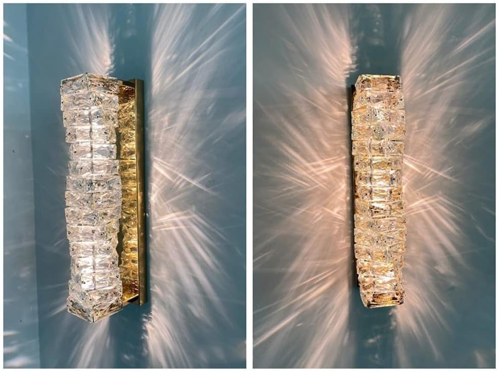 Moder Cystal Prism LED Wall Sconce, Indoor Decor Gold/Chrome Finsih Three-Color Dimmable Wall Lamp Light for Living Room Dinning Room Hallway Vanity Light Fixture Lámpara de Pared (Color : Gold)