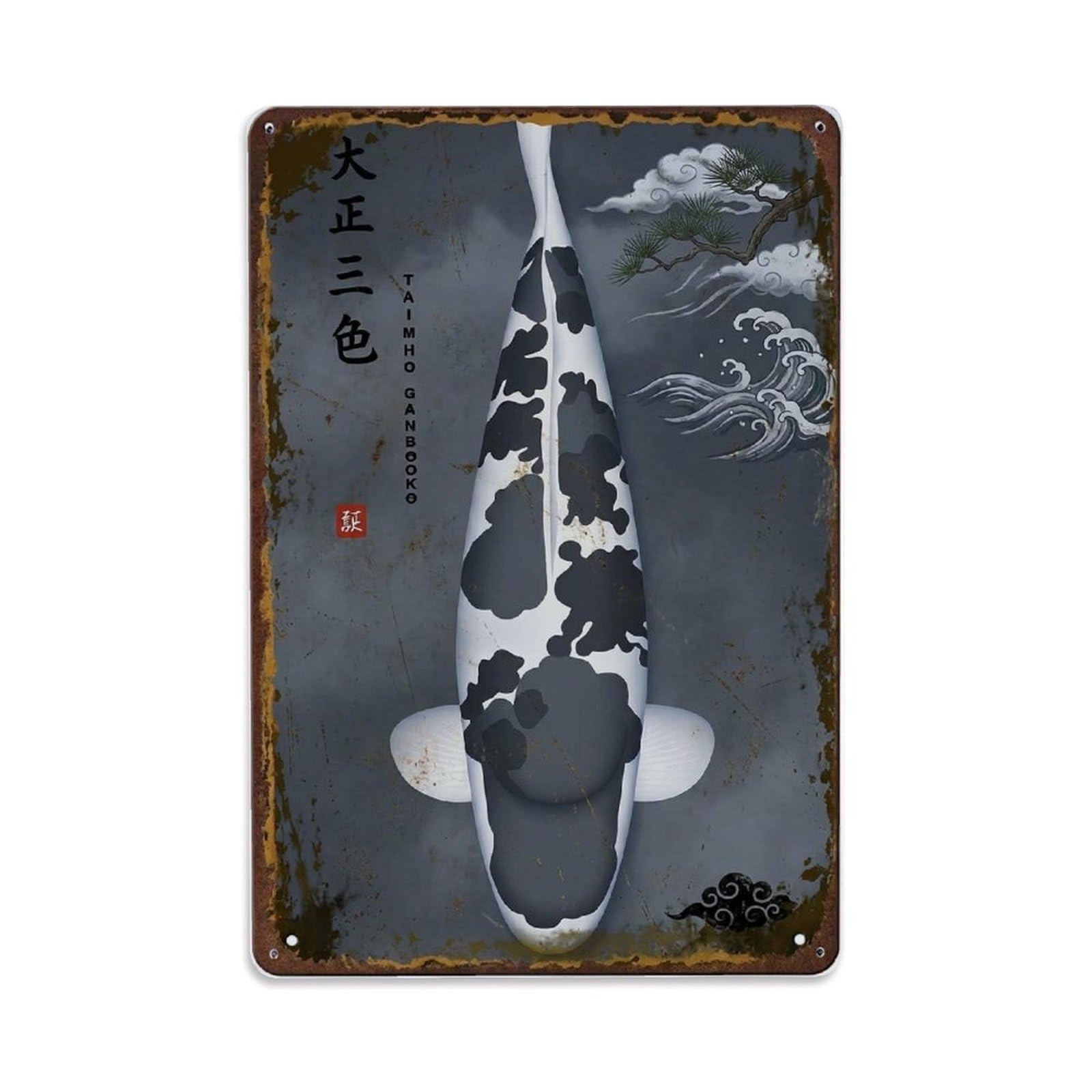 Stormy Carp Koi Metal Tin Sign Plaque Wall Decor for Cafe, Club Bar, Office, Home Garden Metal Poster 8x12Inch