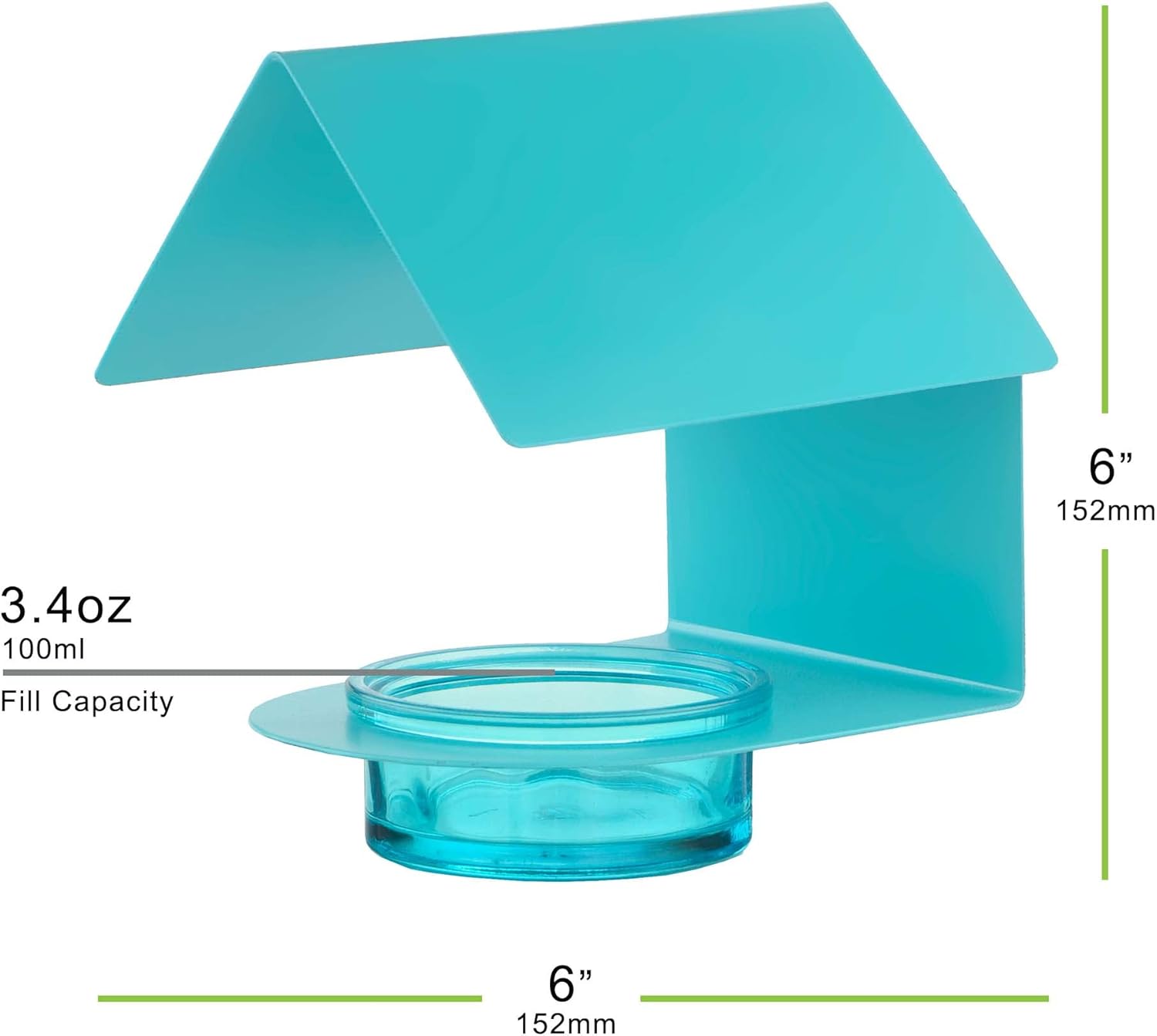 Cottage Bird Feeder for Outdoors with Recycled Glass Detachable Bowl and Interior Perch Space, Powder Coated Metal Construction, Aqua Blue, 3.4 Oz